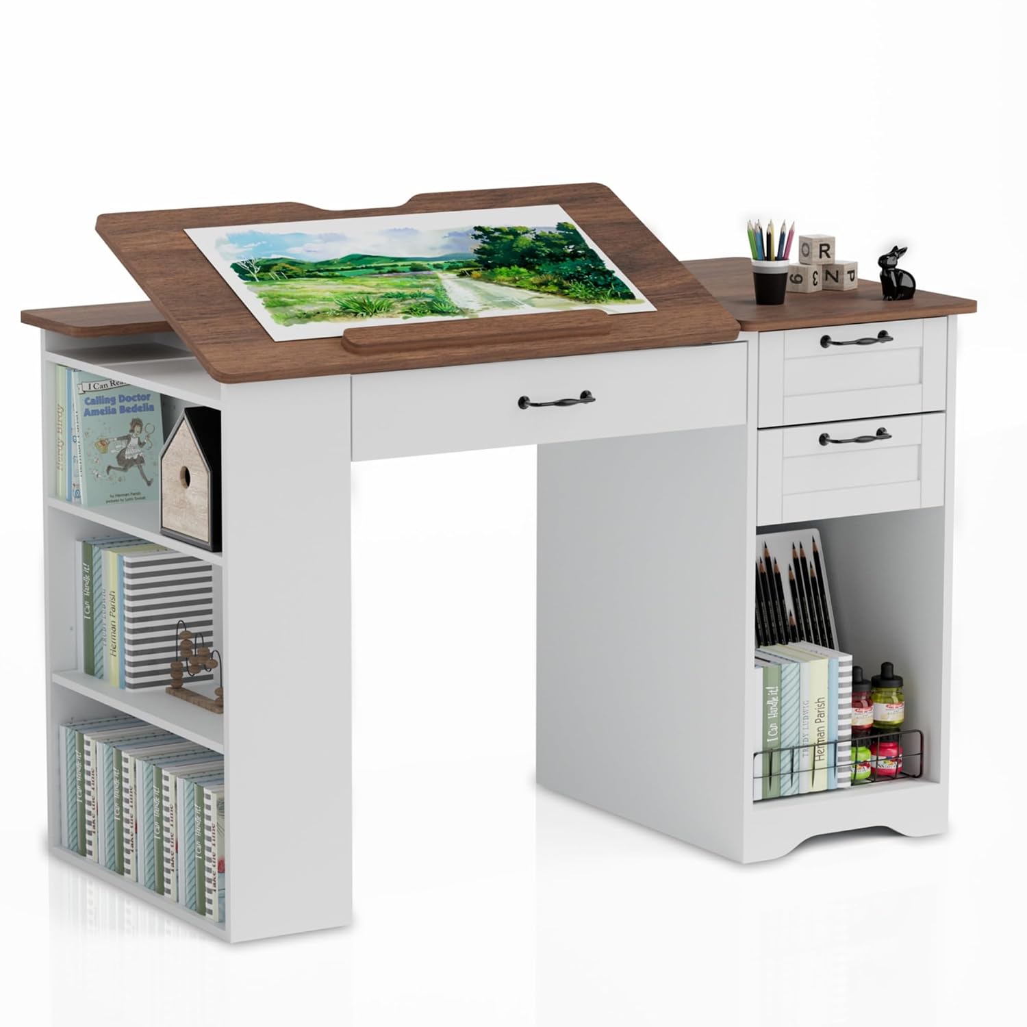 Art & Craft On Wild Animals For Preschoolers - Drafting Table with Storage Cabinet &
