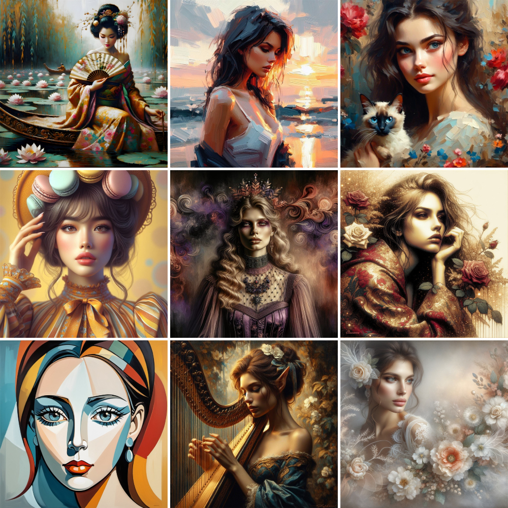 Art Craft Room Ideas - Portrait Girl Flowers Paint By Numbers