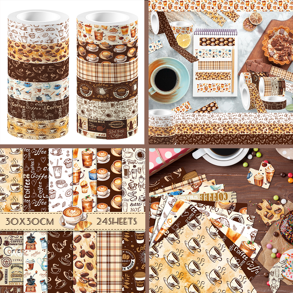 Art Craft Birthday Party - Vintage Coffee Pattern Washi Tape and