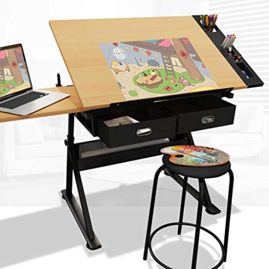 Art & Craft On Wild Animals For Preschoolers - Drafting Table with Storage Height Adjustable