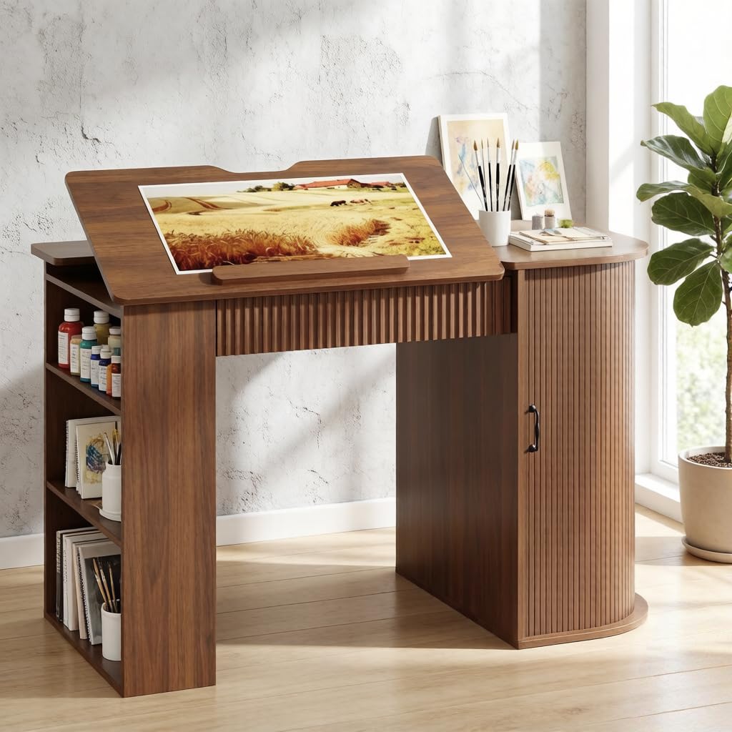 Art & Craft On Wild Animals For Preschoolers - Drafting Table with Storage Cabinet &