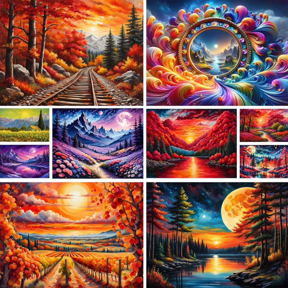 Art Craft Ideas For Adults - Landscape Fantasy Nature Paintings By Numbers