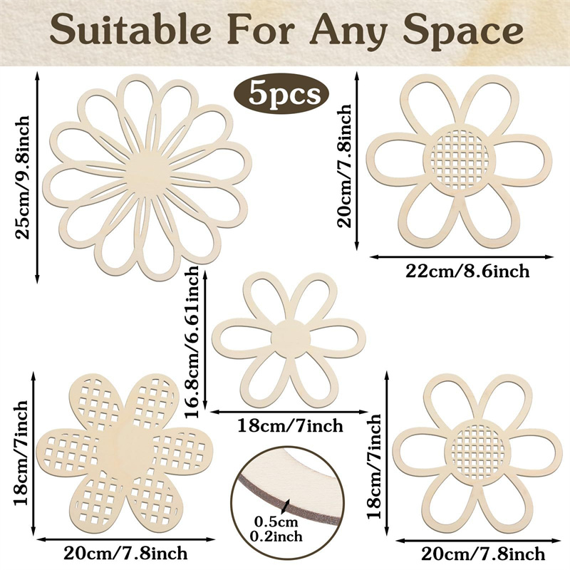5pcs Wooden Flower Wall Decor  - Art And Craft For Nursery recensie en prijs